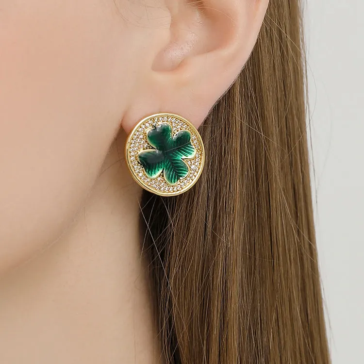 Four-leaf Clover Coin Stud Earrings sold by Selenichast product image thumbnail 2