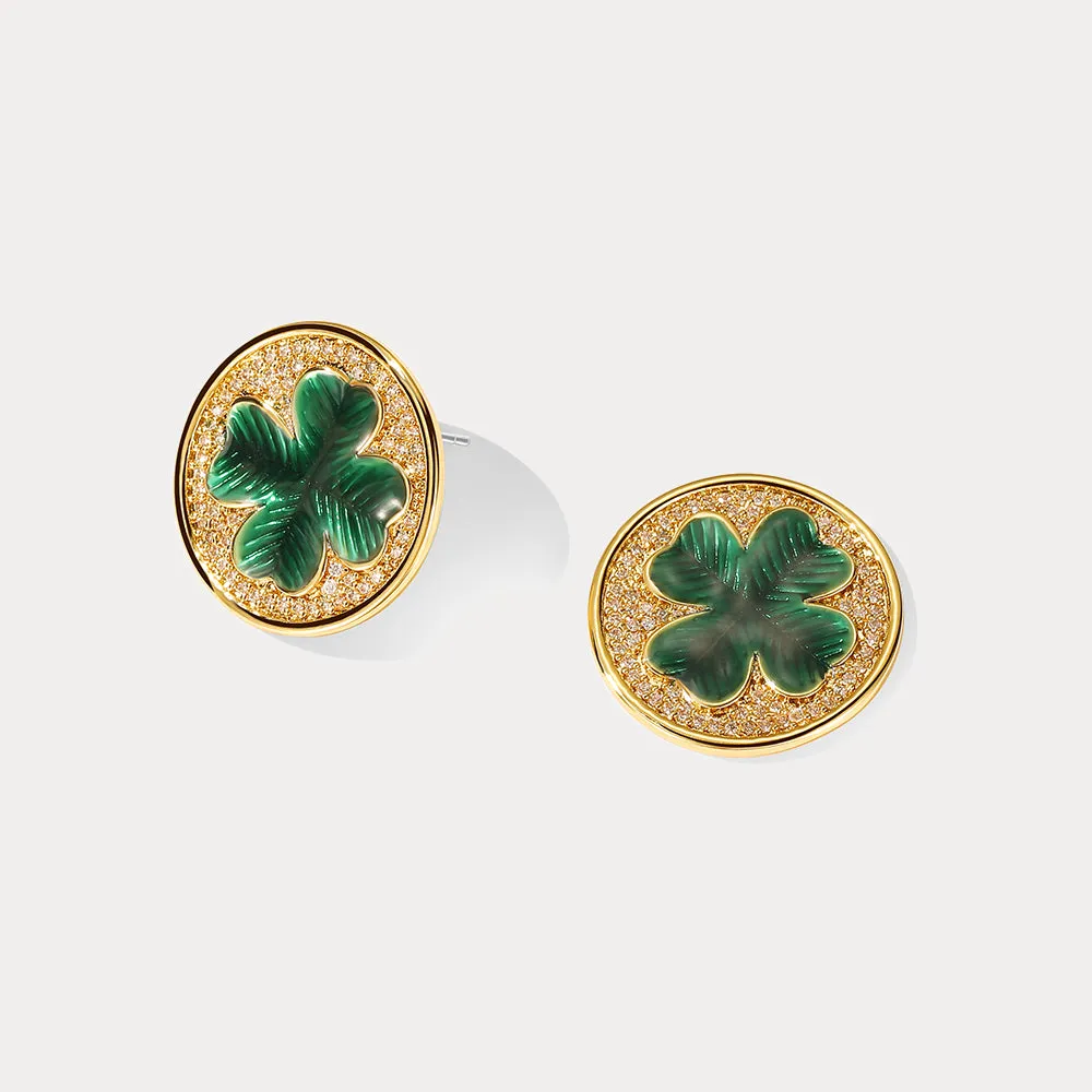 Four-leaf Clover Coin Stud Earrings sold by Selenichast product image thumbnail 4