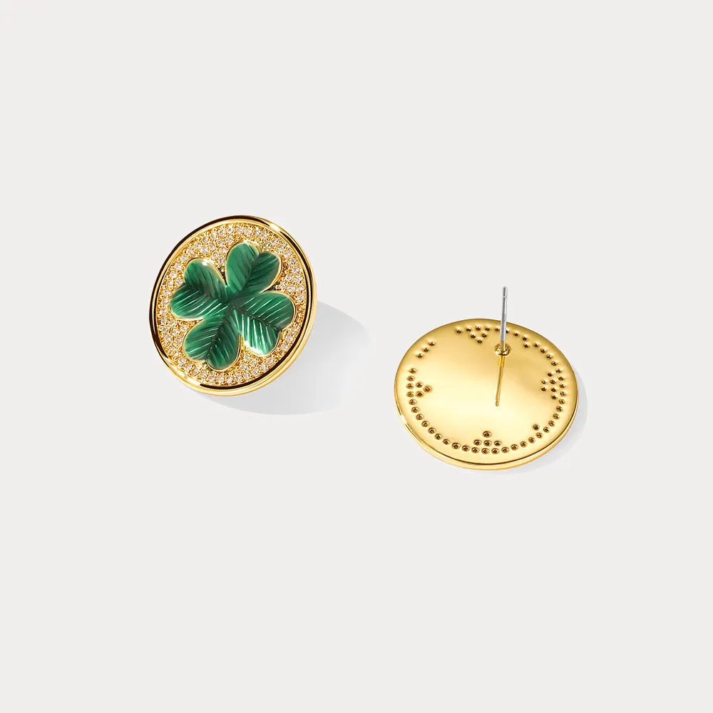 Four-leaf Clover Coin Stud Earrings sold by Selenichast product image thumbnail 3