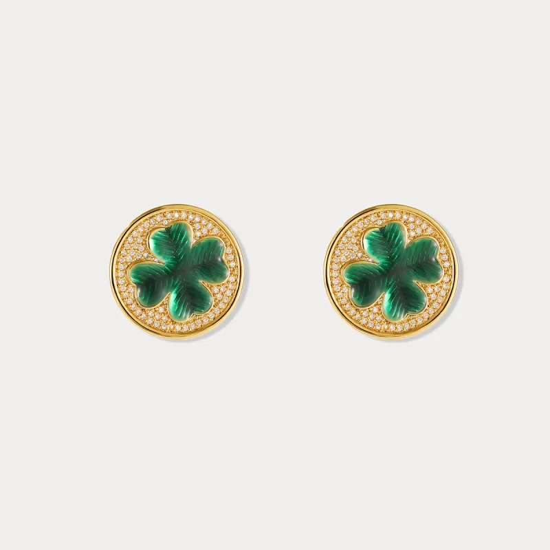 Four-leaf Clover Coin Stud Earrings sold by Selenichast