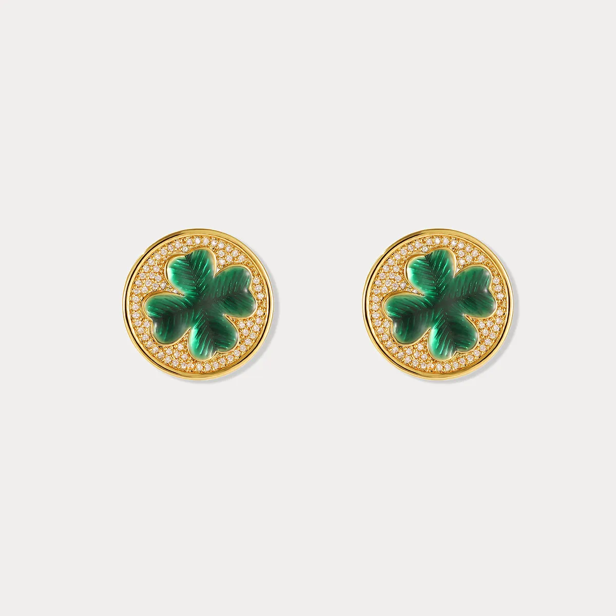 Four-leaf Clover Coin Stud Earrings sold by Selenichast