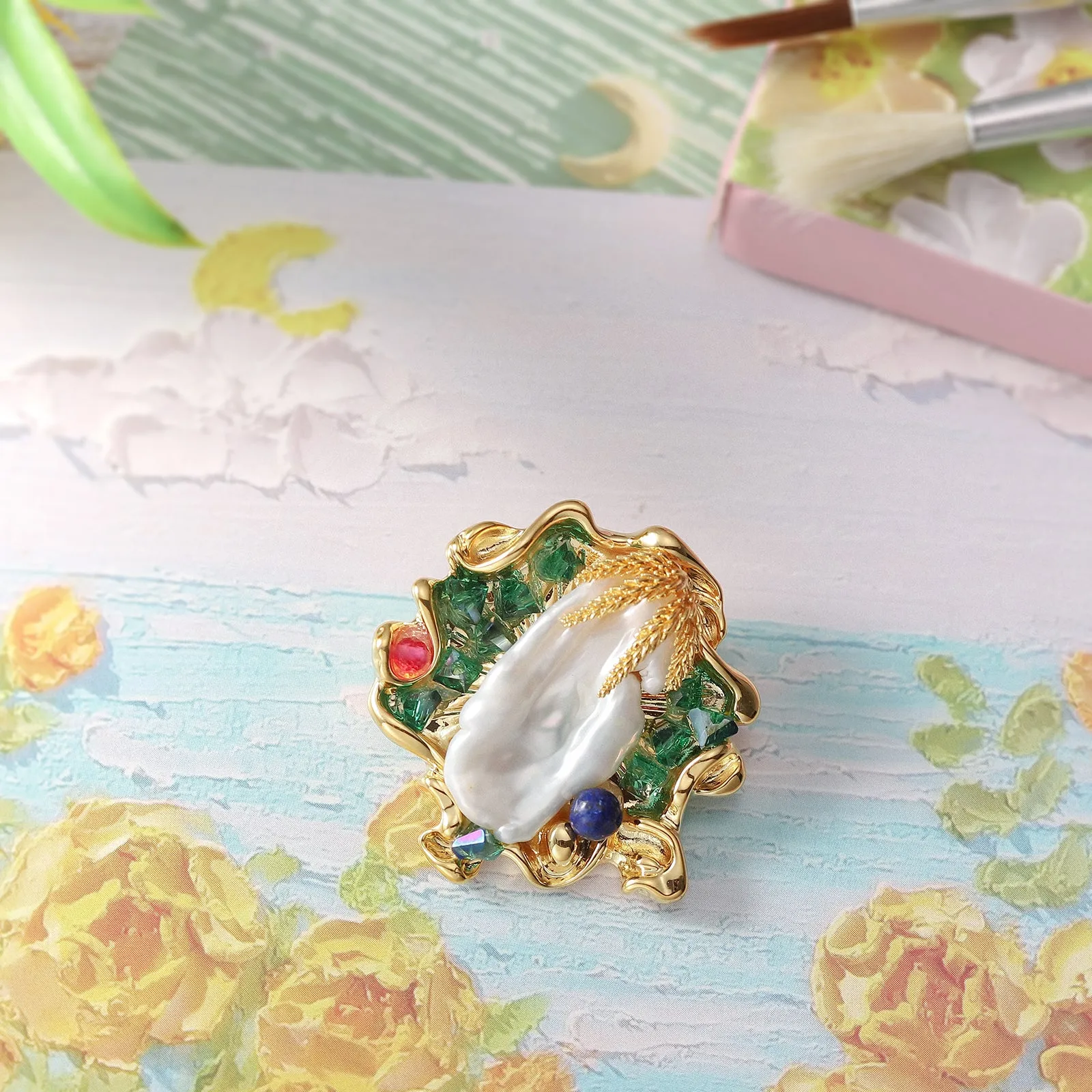 Vintage Baroque Pearl Oil Painting Brooch sold by Selenichast product image thumbnail 2