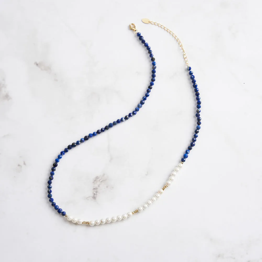 Lapis Lazuli Pearl Seed Bead Necklace sold by Selenichast product image thumbnail 5