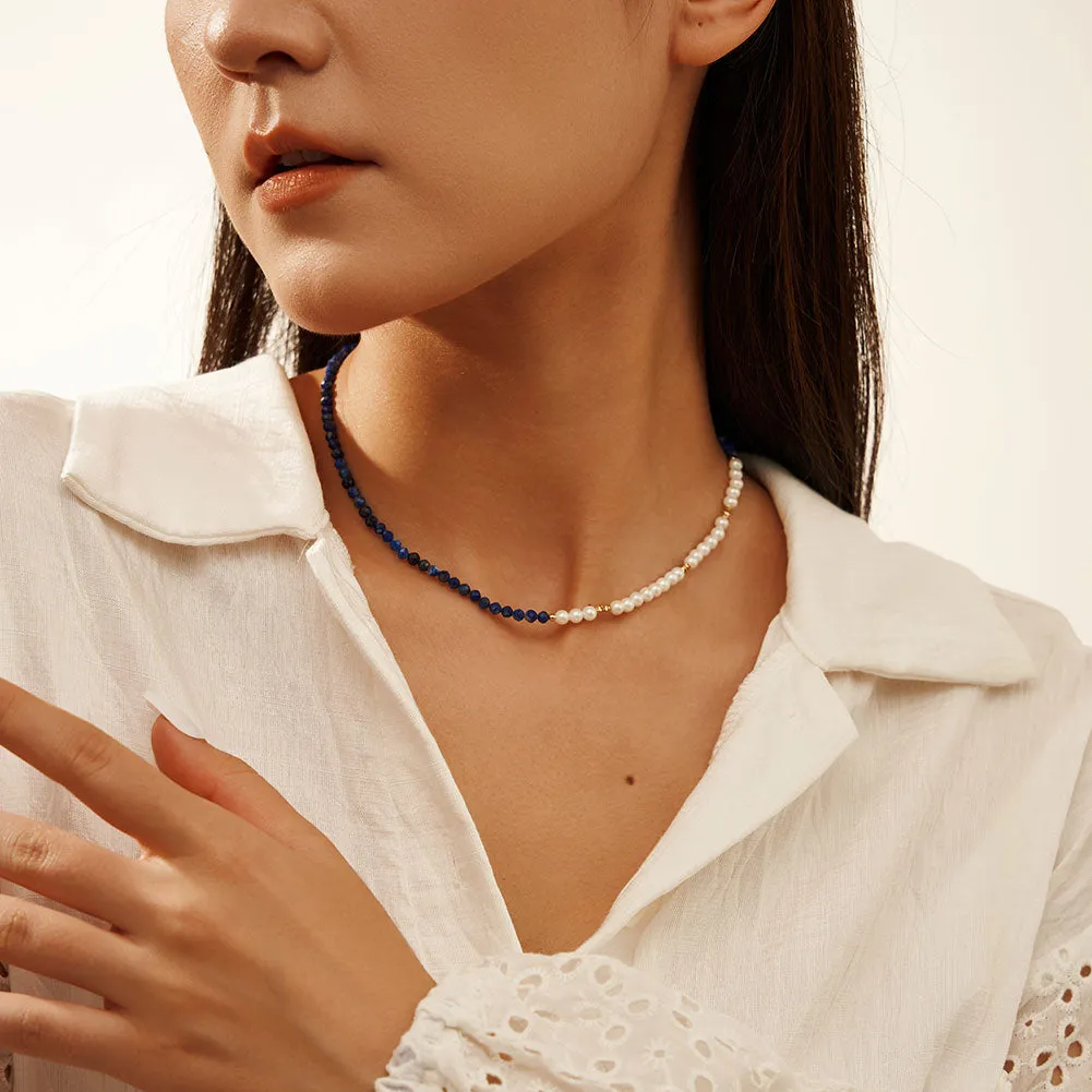 Lapis Lazuli Pearl Seed Bead Necklace sold by Selenichast product image thumbnail 2