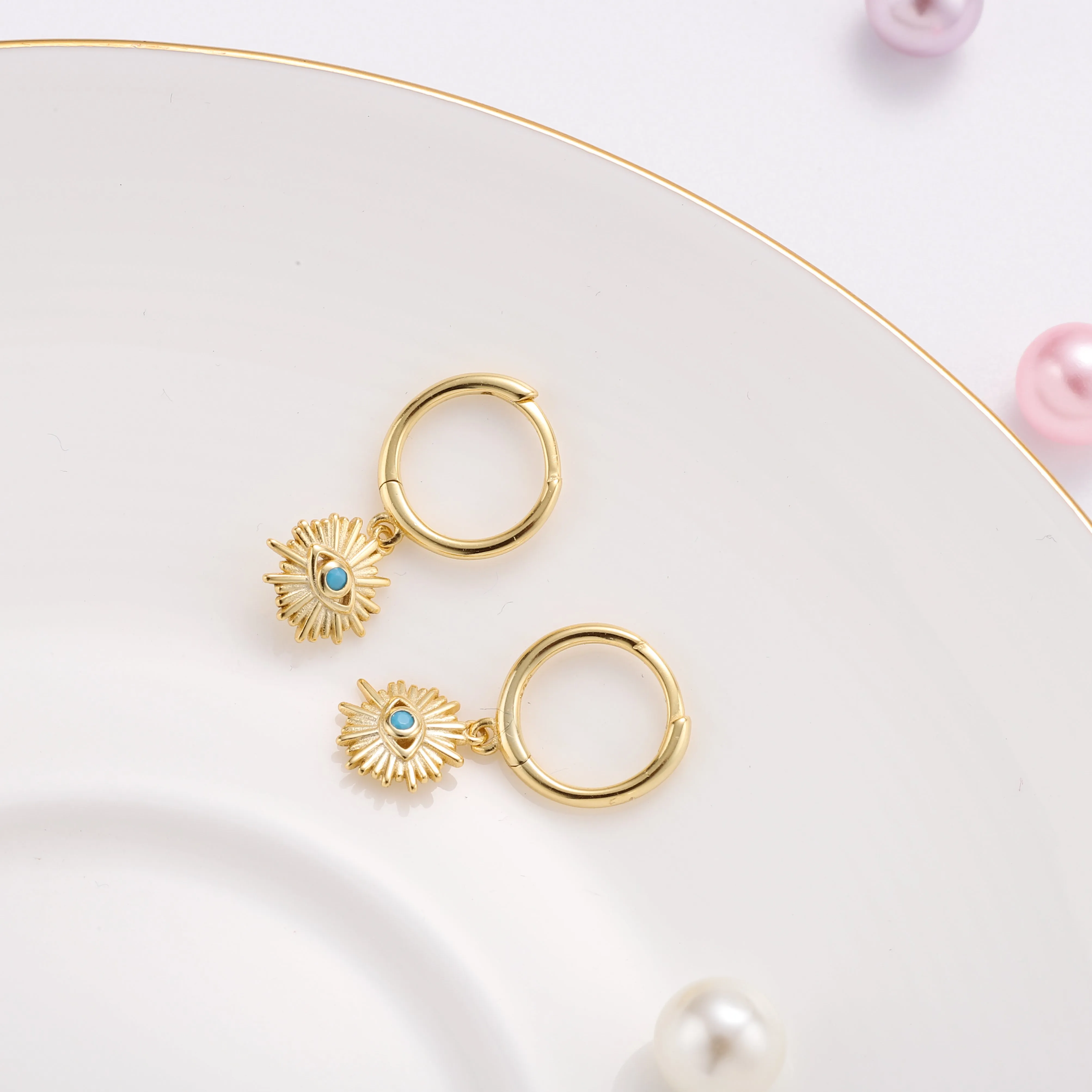 Blue Eyes Sun-Shape Drop Hoops Earrings sold by Selenichast product image thumbnail 5