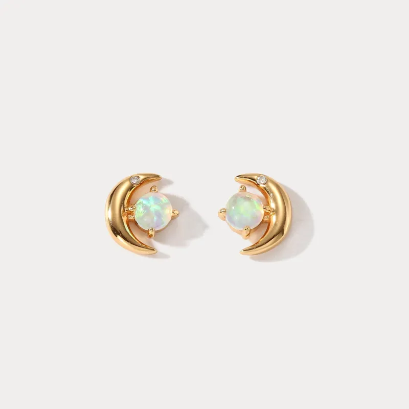 Moon Star Opal Stud Earrings sold by Selenichast