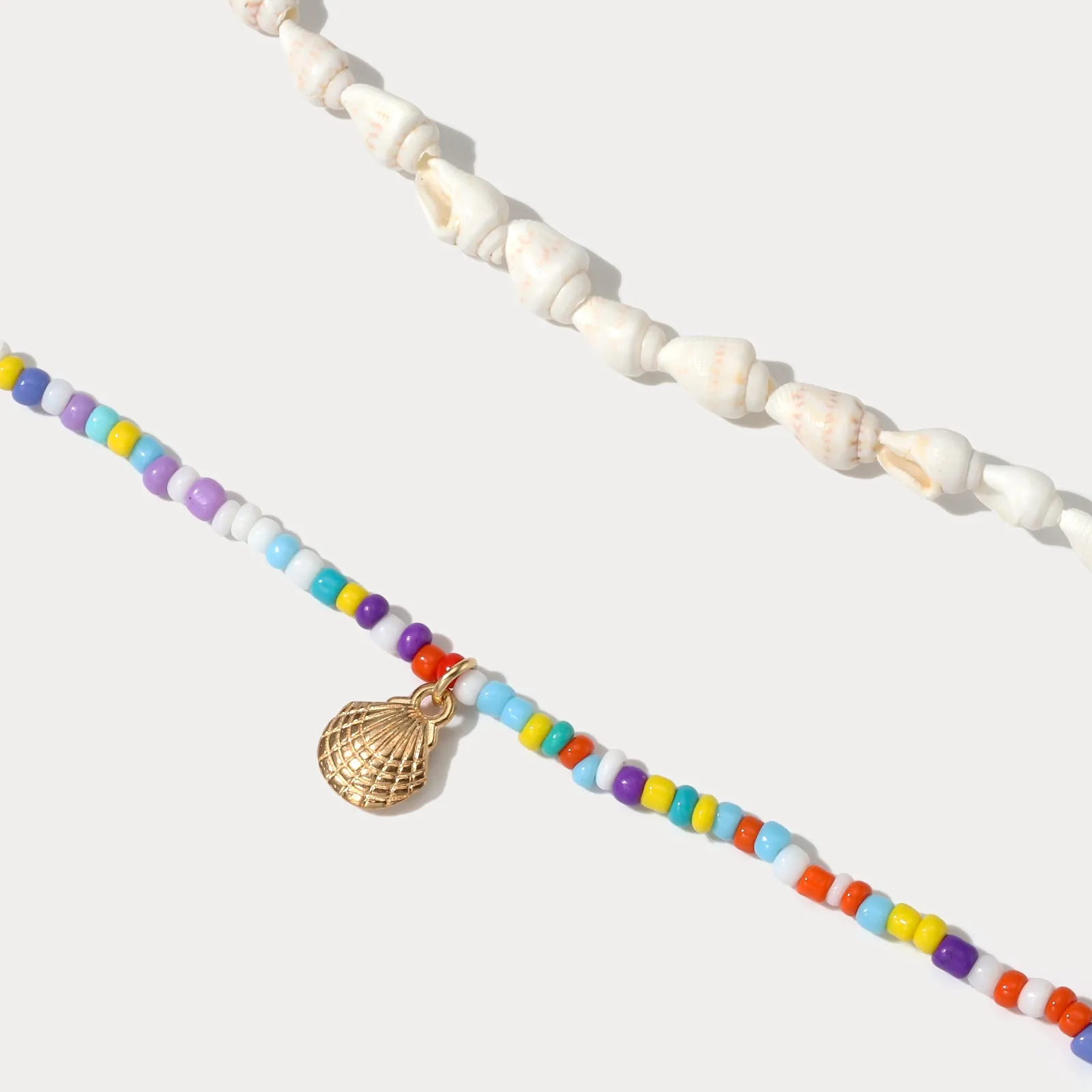 Cowrie Shell Rainbow Beaded Anklet Set sold by Selenichast product image thumbnail 2