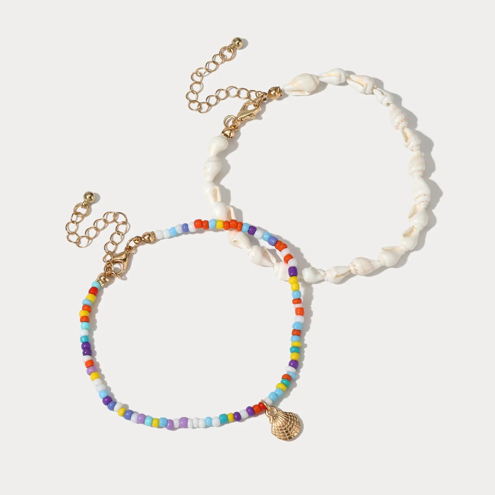 Cowrie Shell Rainbow Beaded Anklet Set sold by Selenichast
