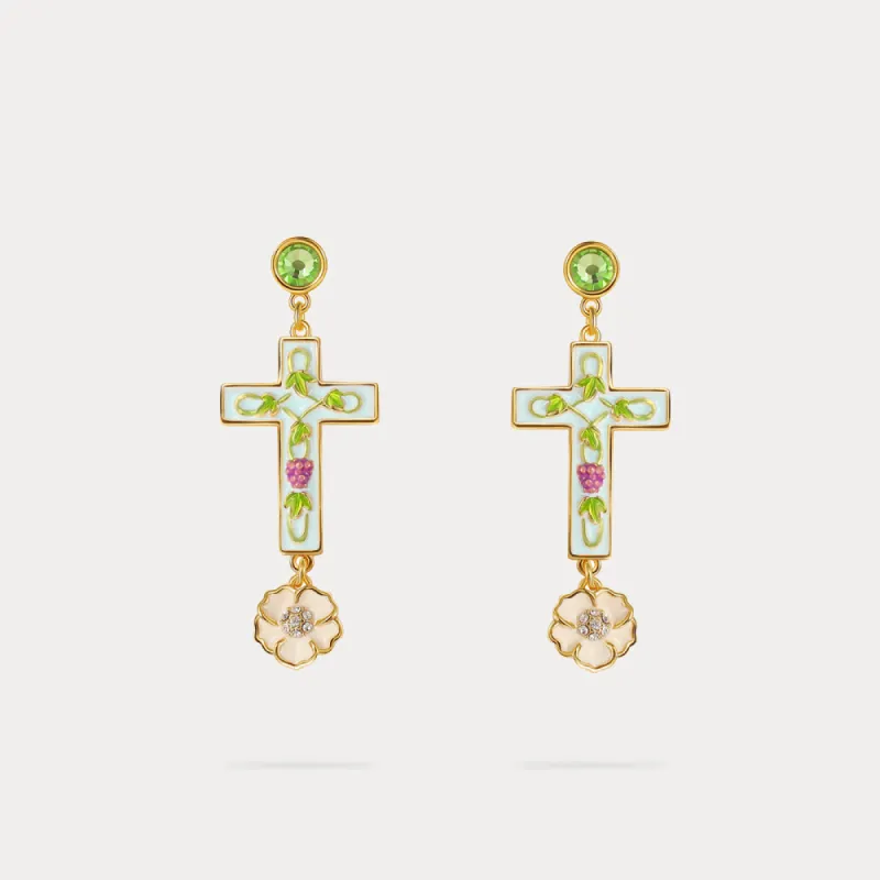 Cross Grape Vine Yard Earrings sold by Selenichast