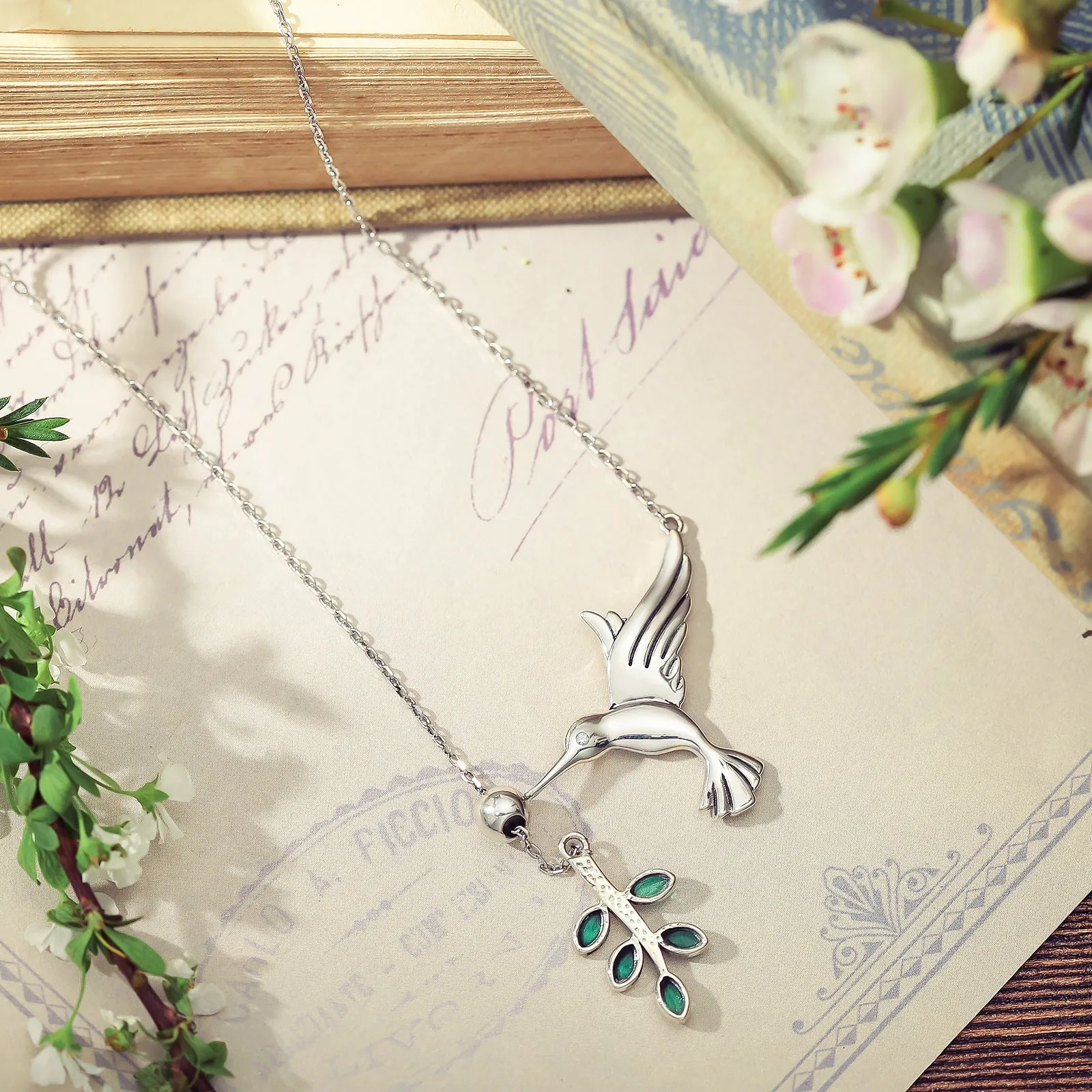 Hummingbird & Olive Branch Necklace sold by Selenichast product image thumbnail 3