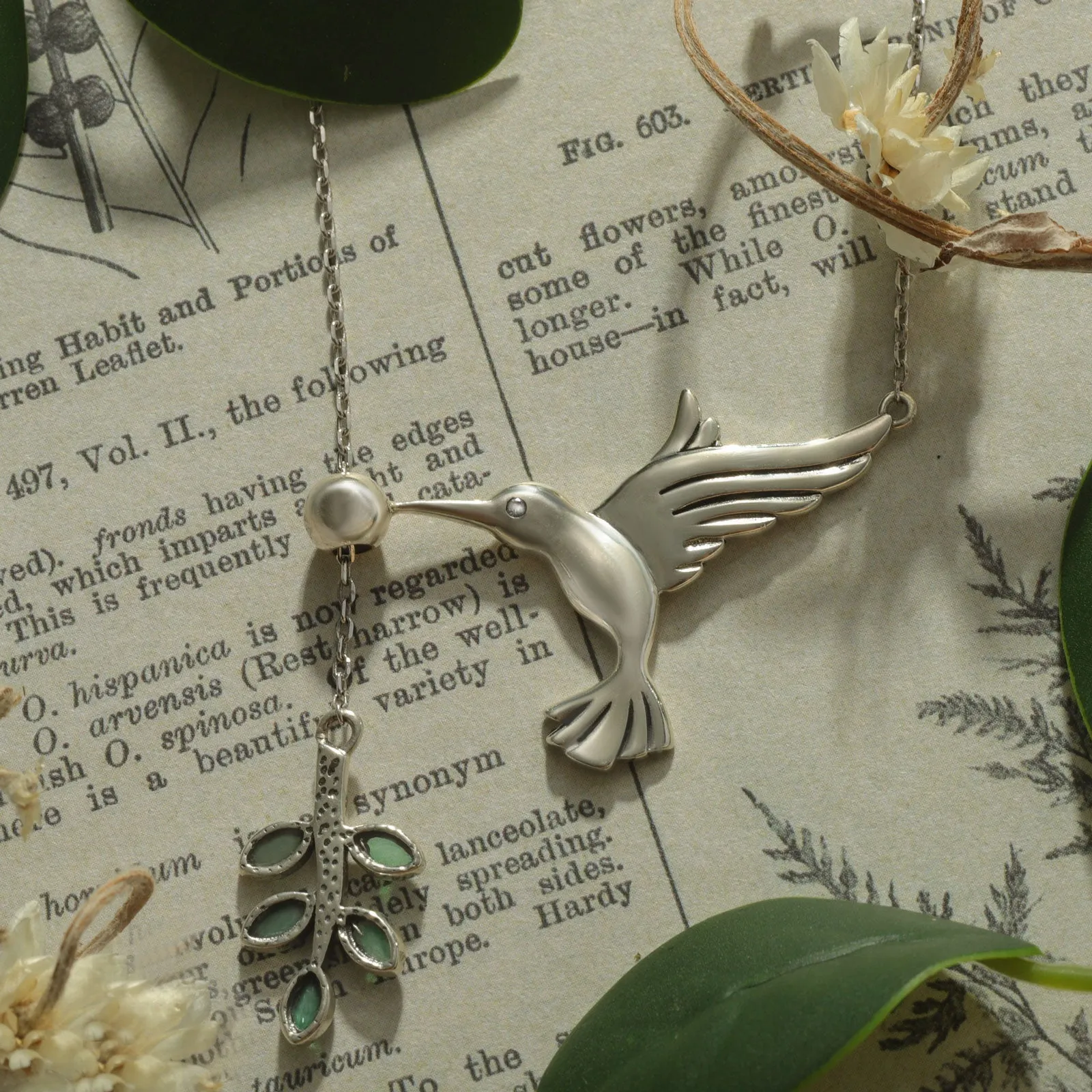 Hummingbird & Olive Branch Necklace sold by Selenichast product image thumbnail 4