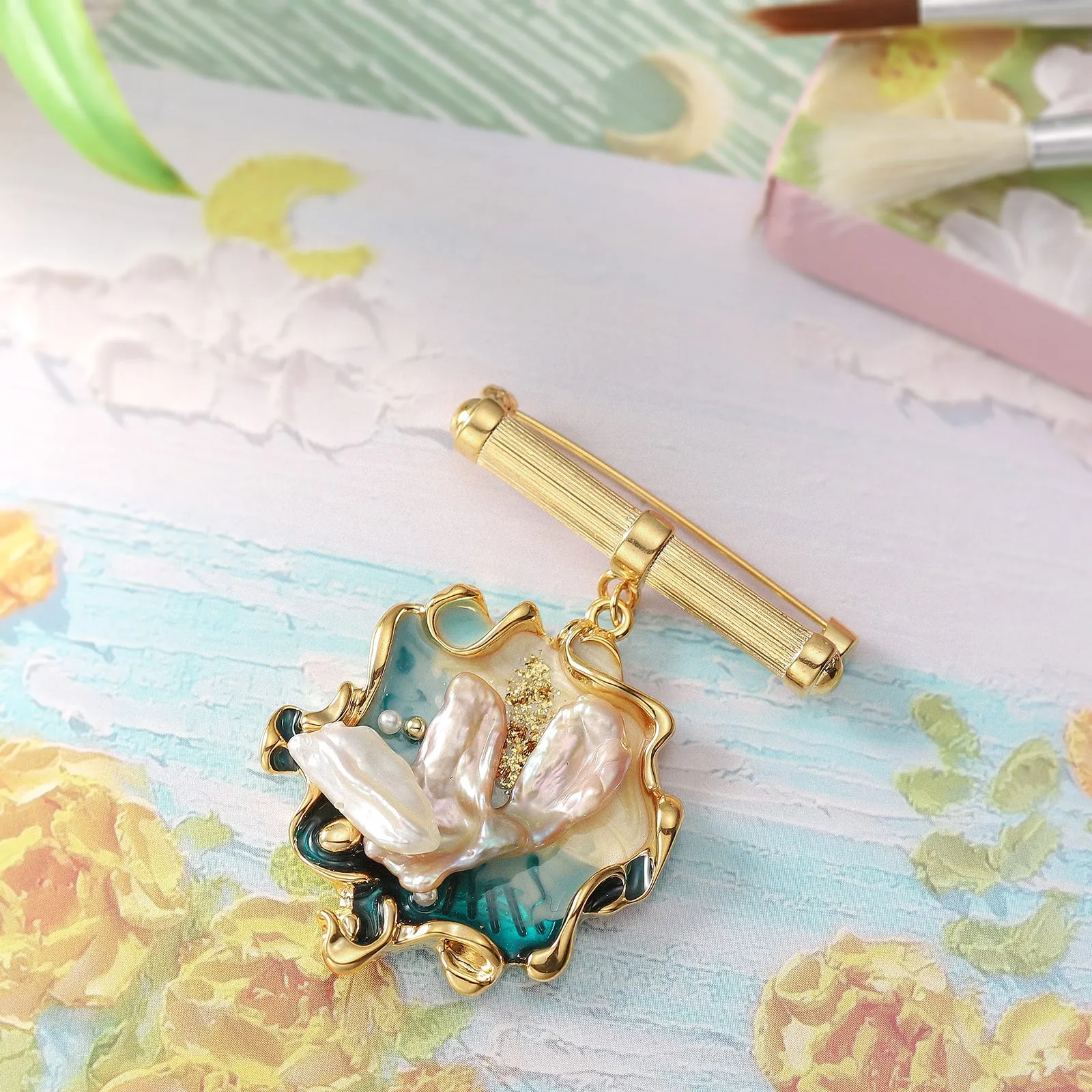 Cultured Freshwater Pearl Oil Painting Brooch sold by Selenichast product image thumbnail 2