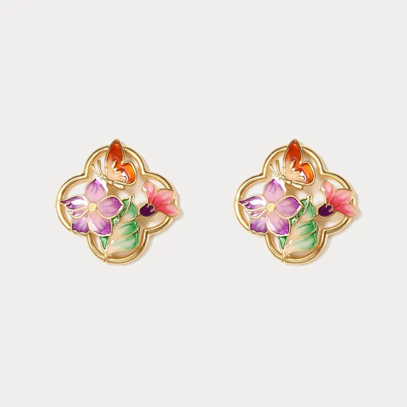 Vintage Garden Butterfly Oil Painting Earrings sold by Selenichast
