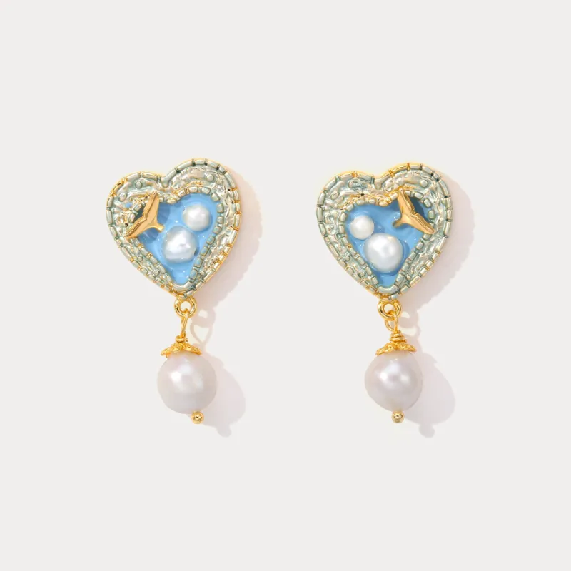 Mermaid Tail Heart Earrings with Pearl sold by Selenichast