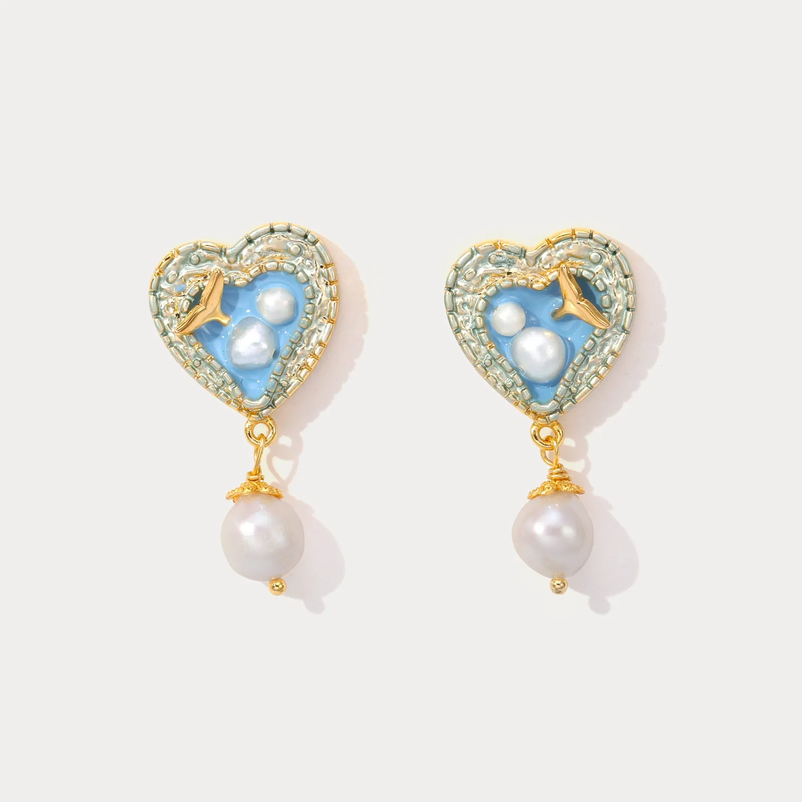 Mermaid Tail Heart Earrings with Pearl sold by Selenichast