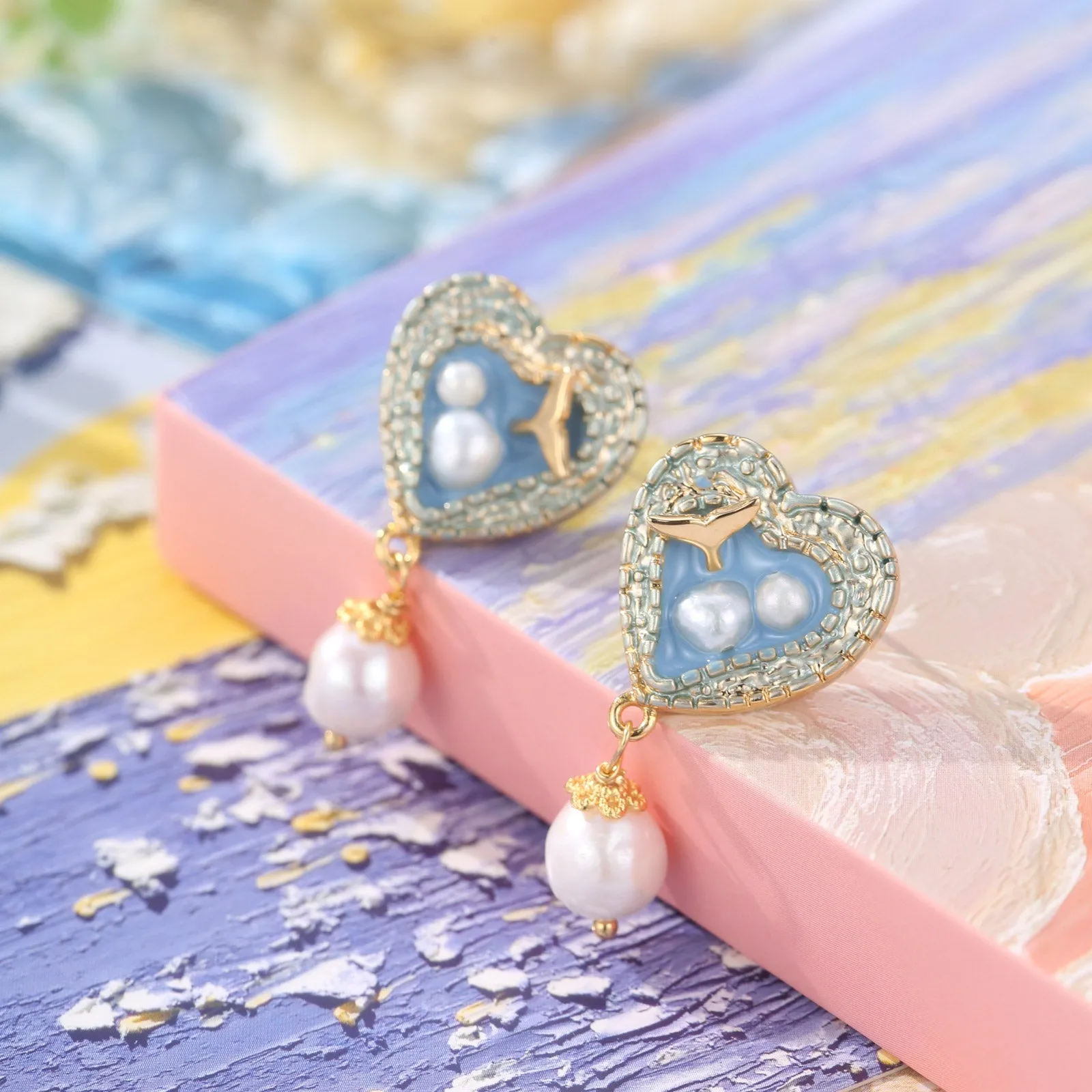 Mermaid Tail Heart Earrings with Pearl sold by Selenichast product image thumbnail 3