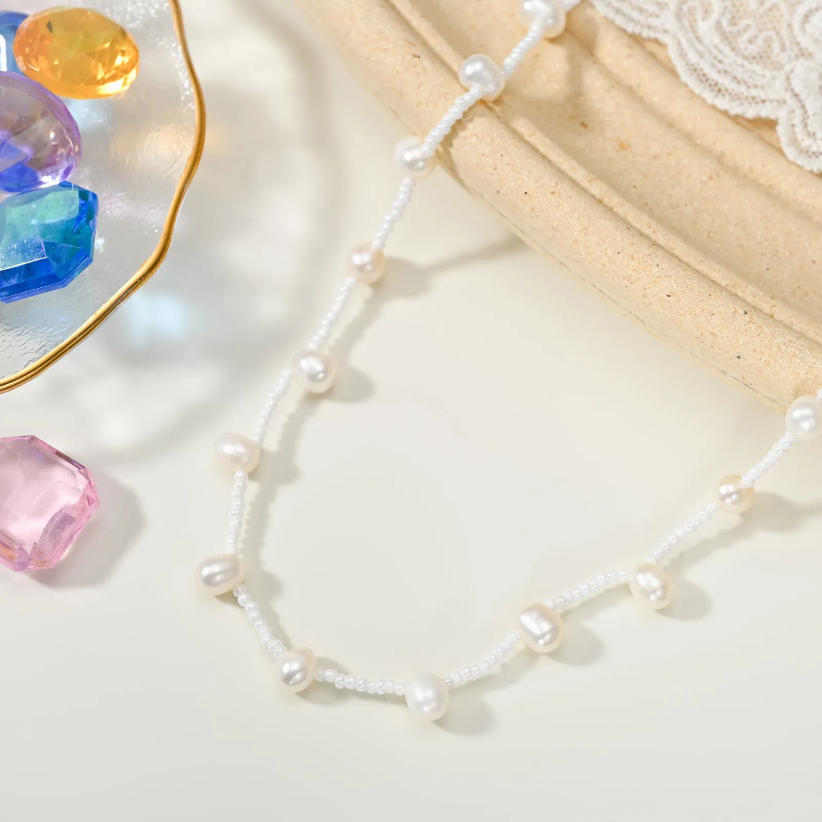 Dainty Pearl Station Necklace sold by Selenichast product image thumbnail 2