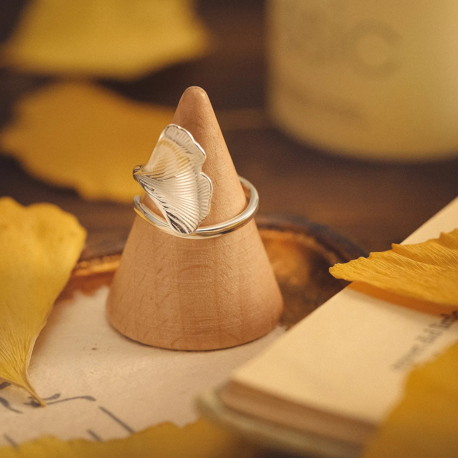 Silver Ginkgo Leaf Ring sold by Selenichast product image thumbnail 5