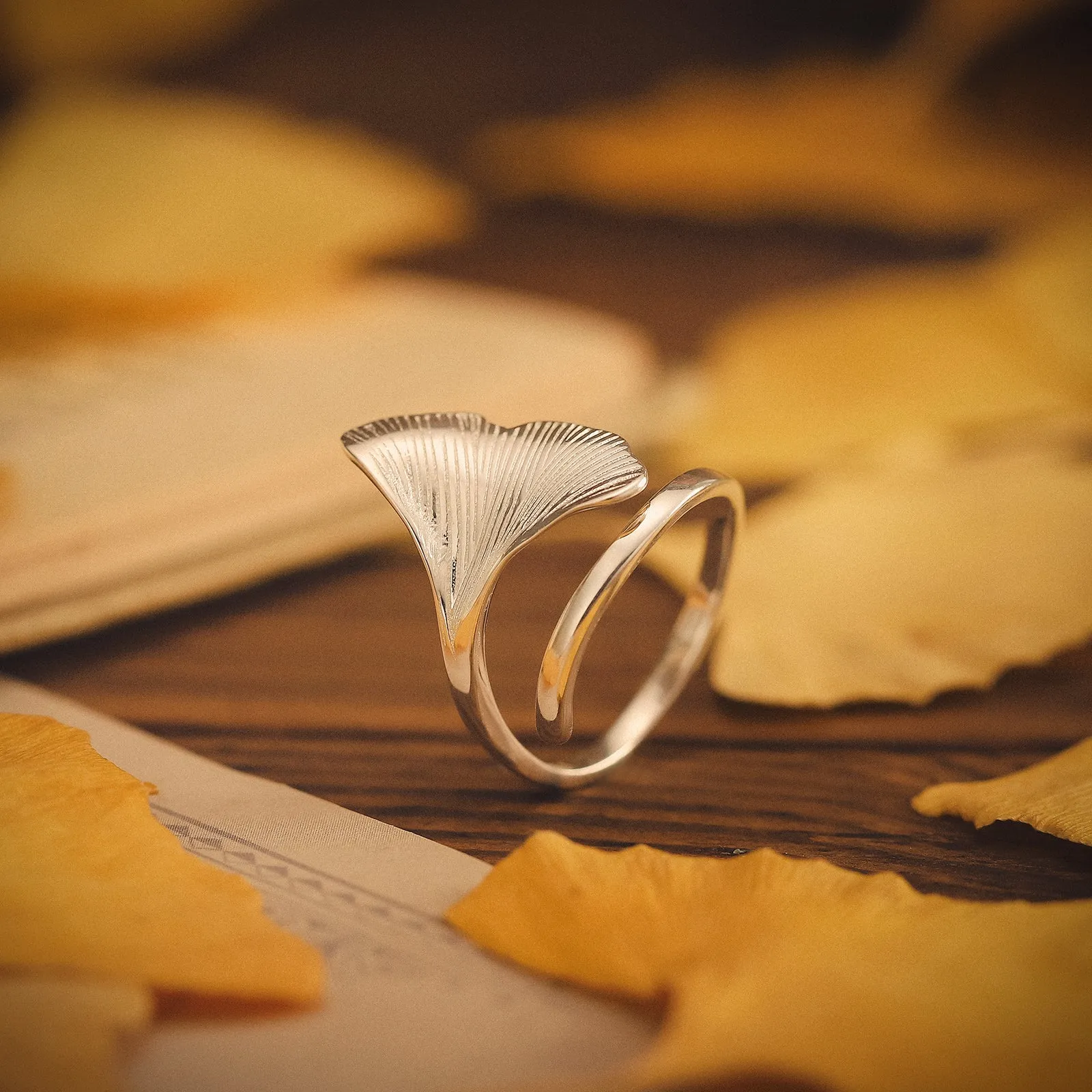 Silver Ginkgo Leaf Ring sold by Selenichast product image thumbnail 3