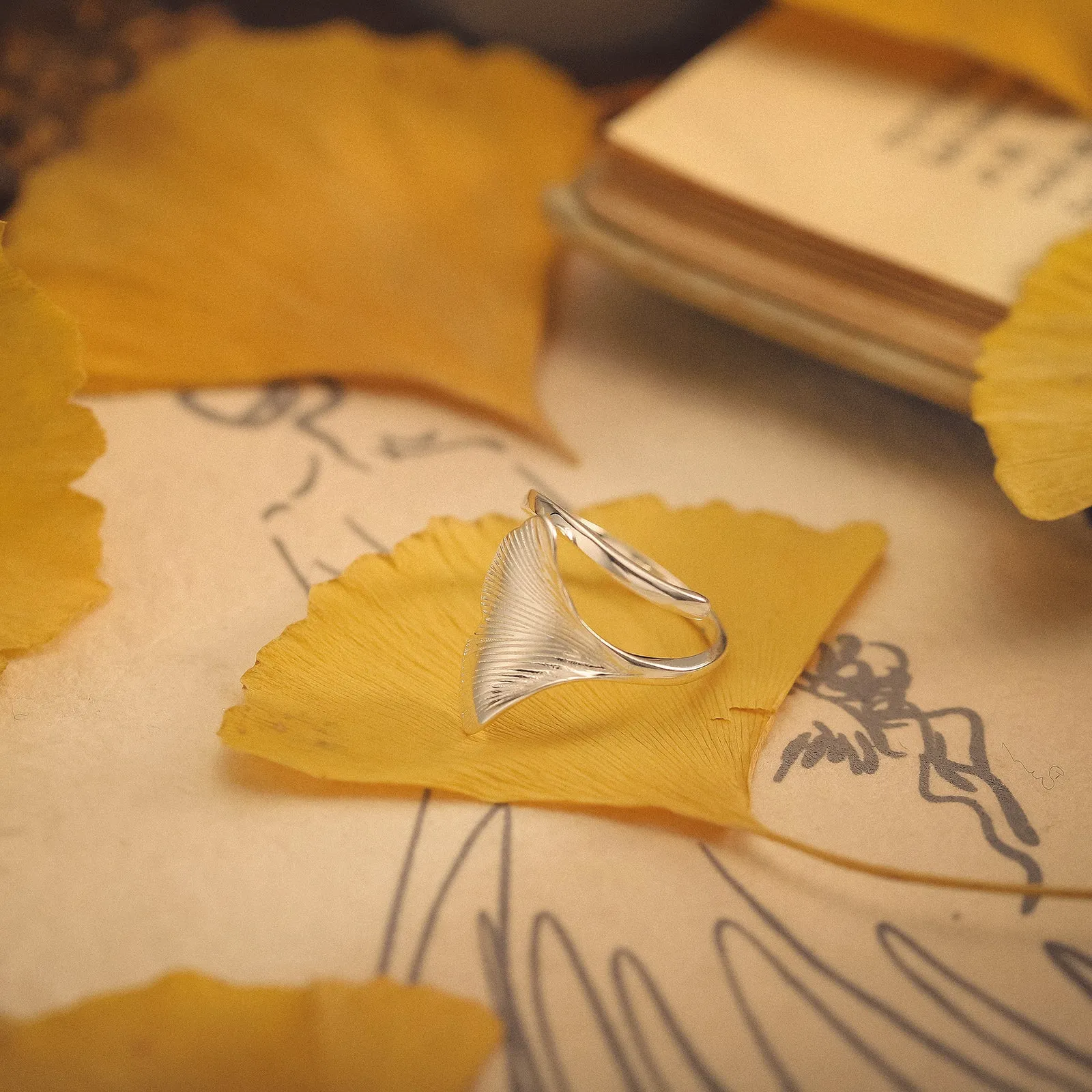 Silver Ginkgo Leaf Ring sold by Selenichast product image thumbnail 4
