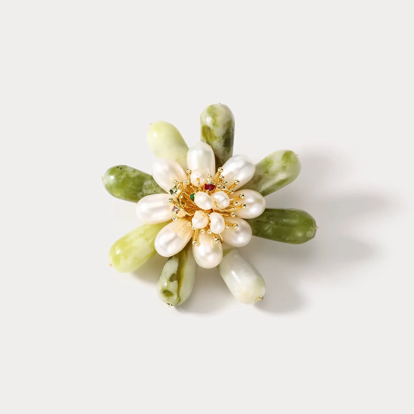 Emerald Pearl Flower Brooch sold by Selenichast