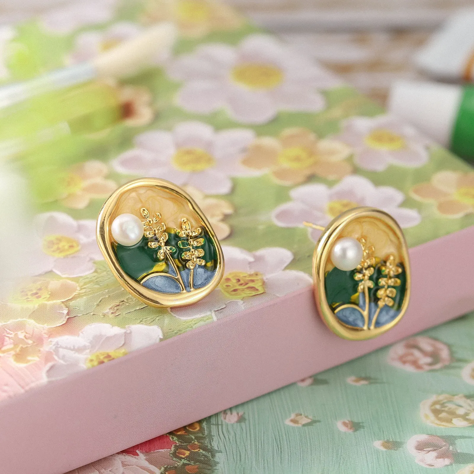 Country Cornfield Oil Painting Earrings sold by Selenichast product image thumbnail 5