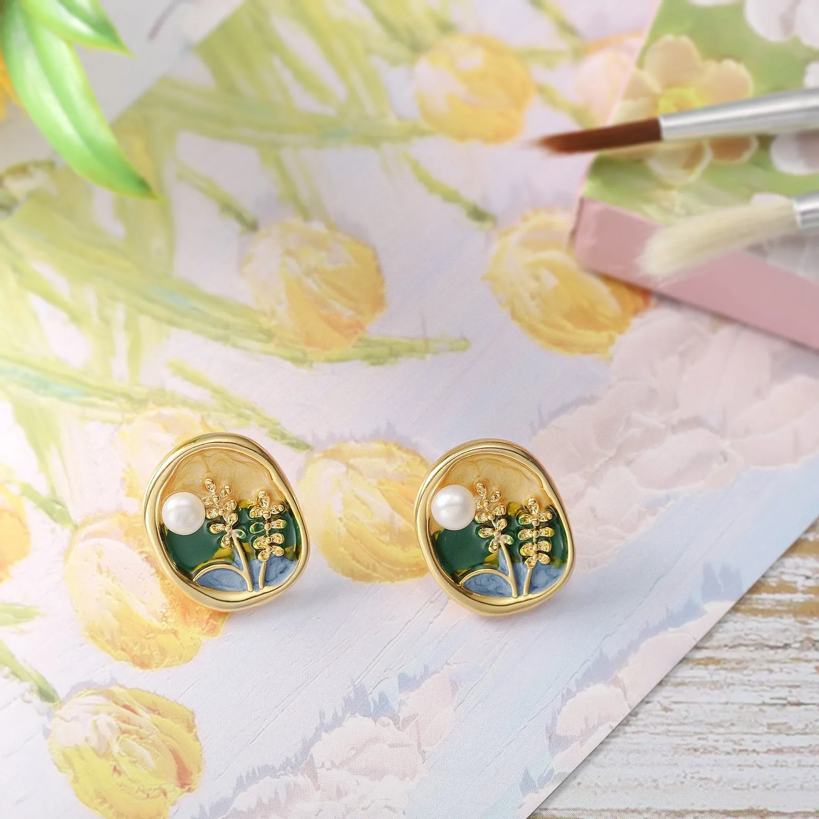 Country Cornfield Oil Painting Earrings sold by Selenichast product image thumbnail 3