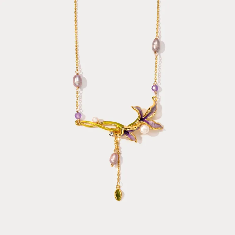Purple Iris Flower Pearl Necklace sold by Selenichast