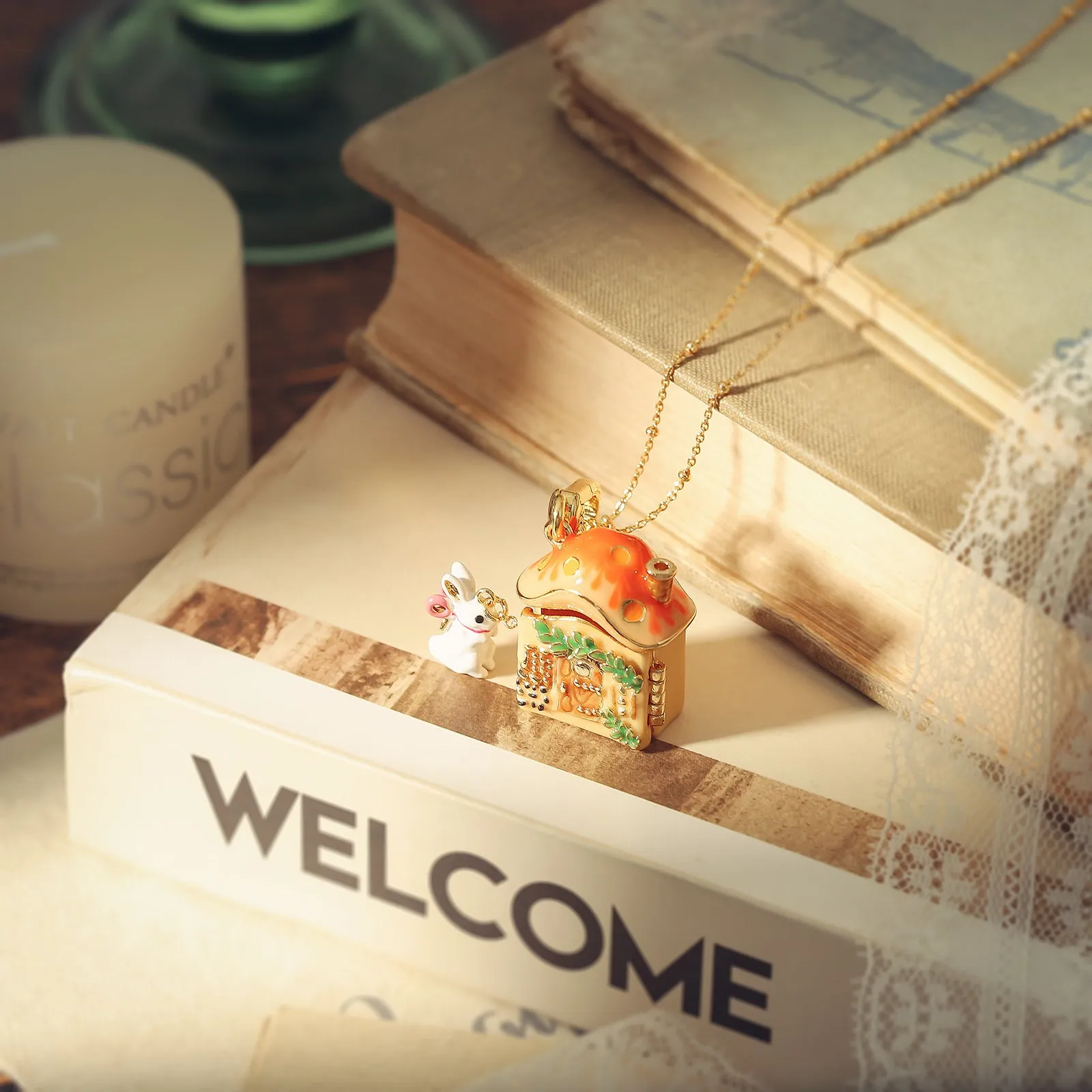 Mushroom House Locket Necklace sold by Selenichast product image thumbnail 4