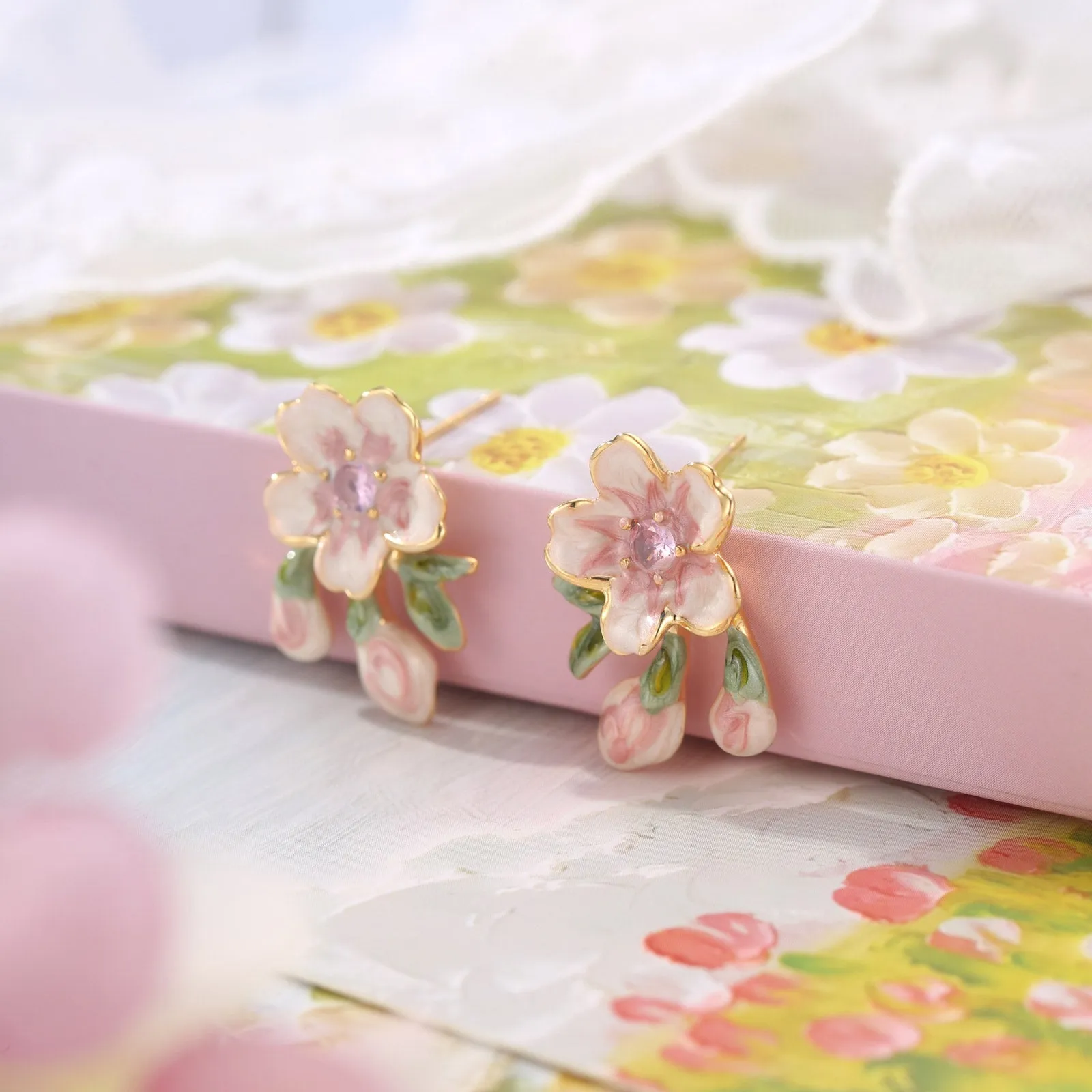 Enamel Sakura Earrings sold by Selenichast product image thumbnail 2