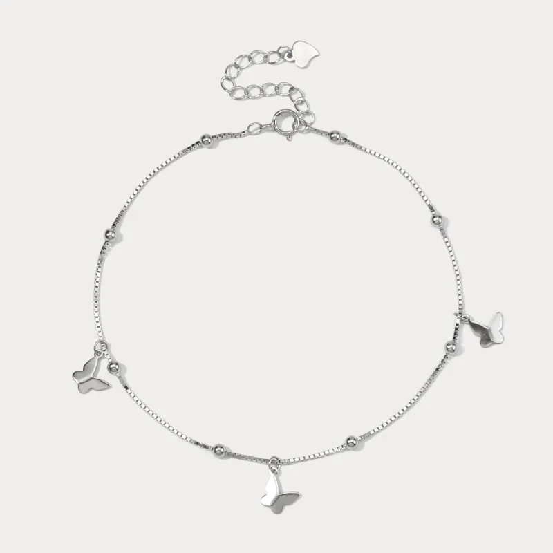 Silver Butterfly Beads Anklet sold by Selenichast