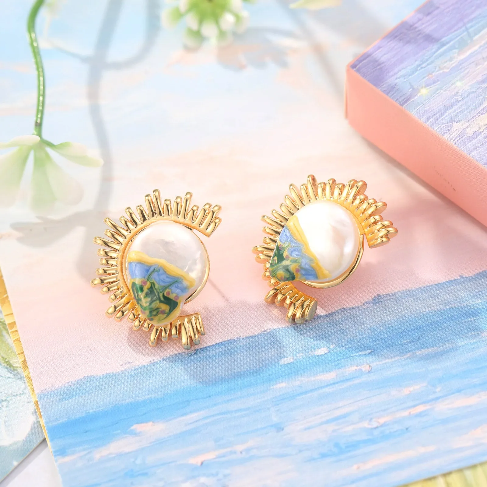 Sun Pearl Oil Painting Earrings sold by Selenichast product image thumbnail 2