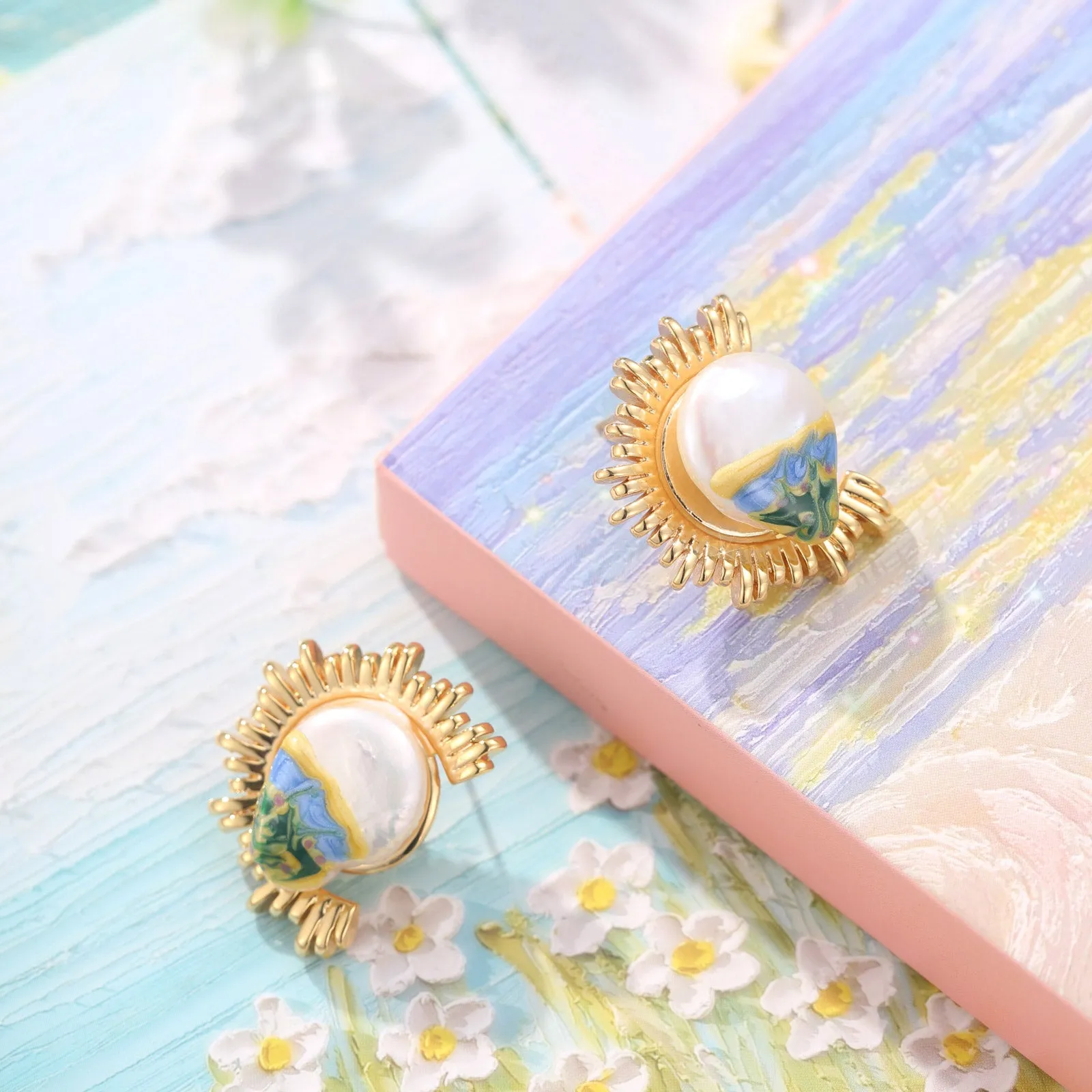 Sun Pearl Oil Painting Earrings sold by Selenichast product image thumbnail 3
