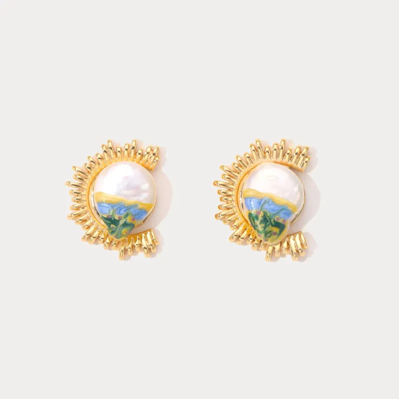 Sun Pearl Oil Painting Earrings sold by Selenichast