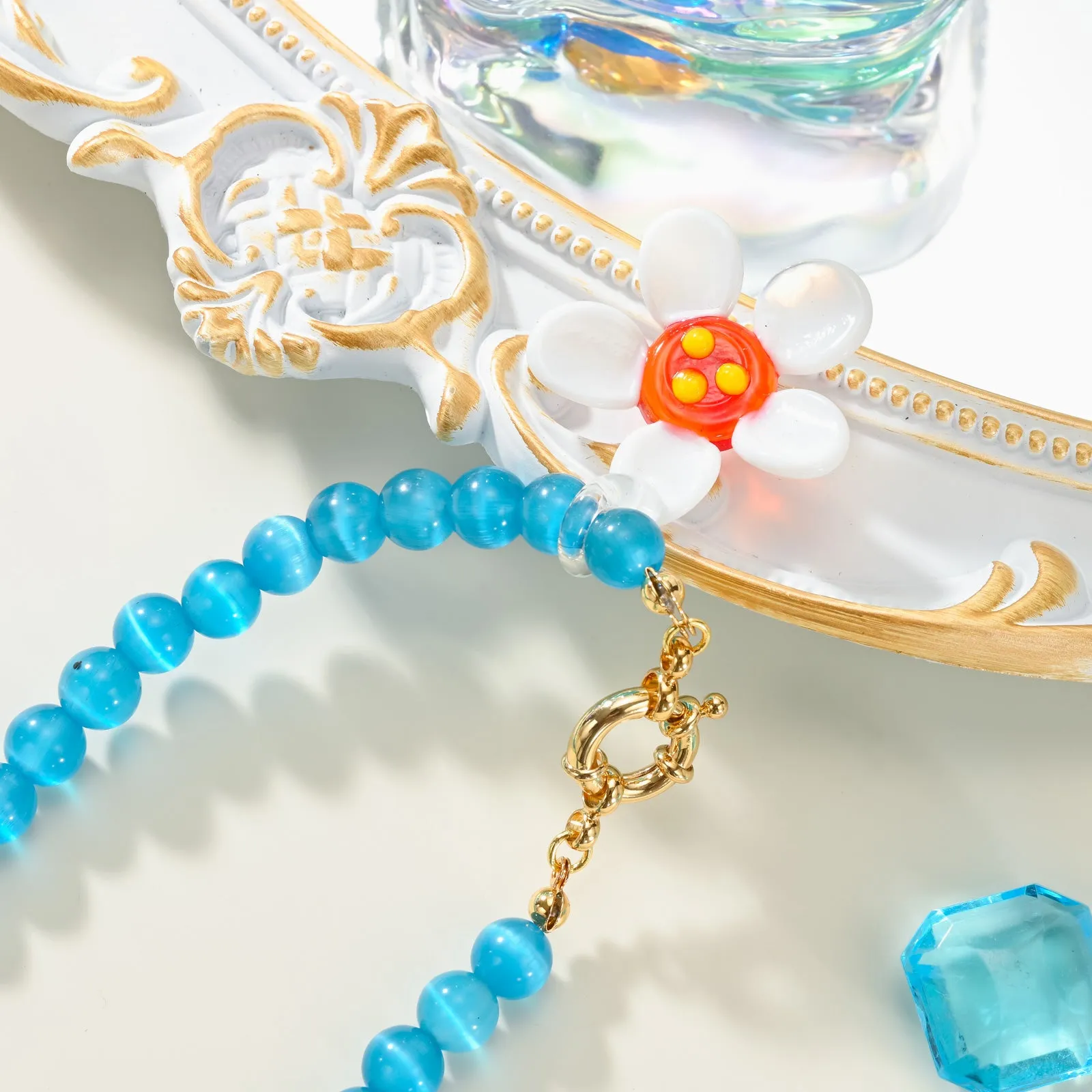 Daisy Flower Cat Eye Stone Beaded Necklace sold by Selenichast product image thumbnail 3