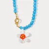 Daisy Flower Cat Eye Stone Beaded Necklace sold by Selenichast