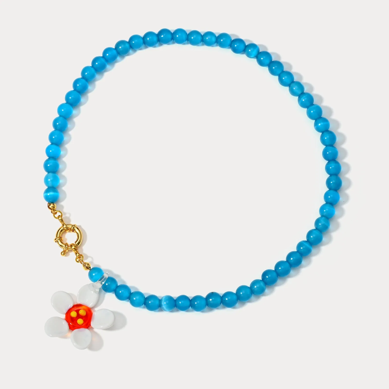 Daisy Flower Cat Eye Stone Beaded Necklace sold by Selenichast product image thumbnail 4