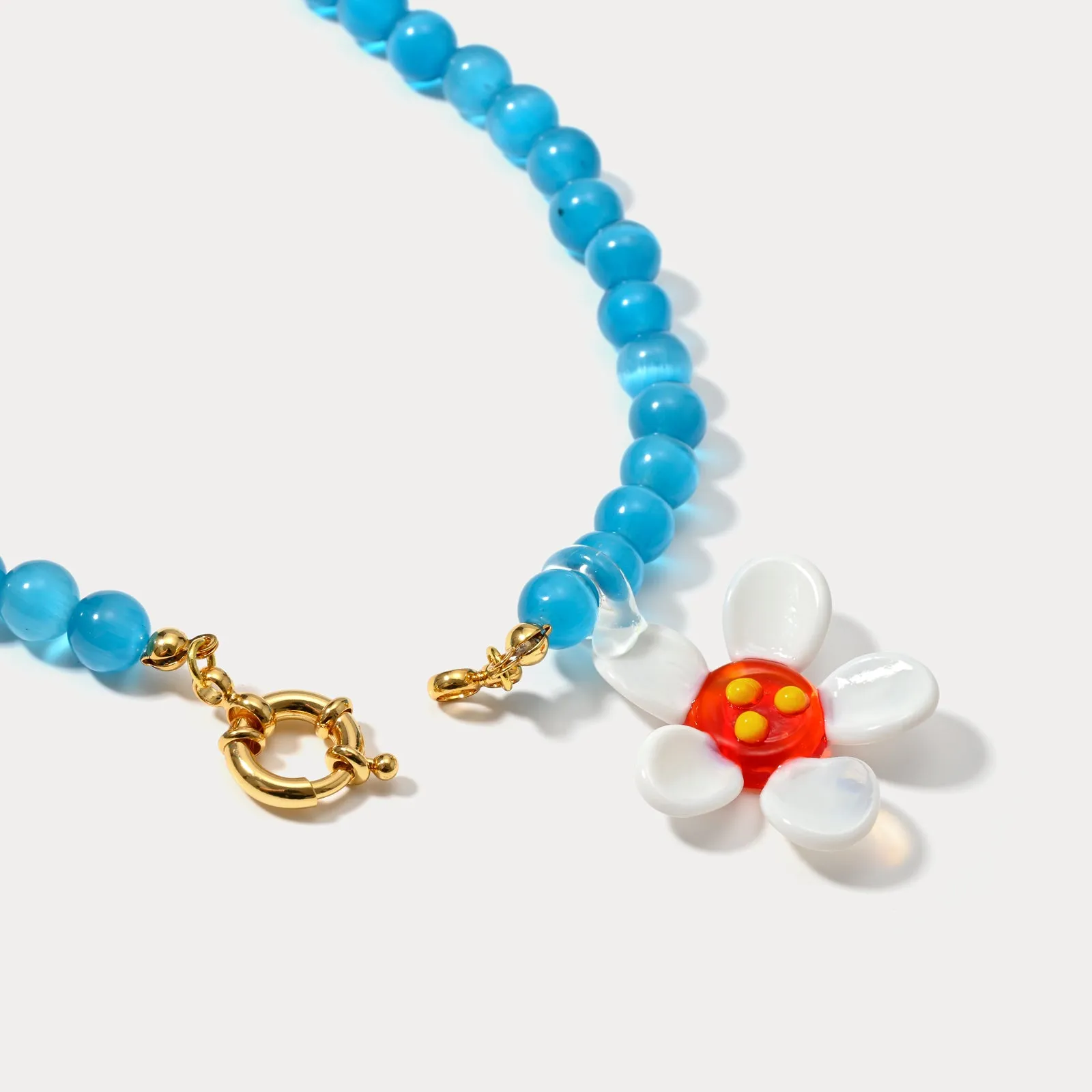 Daisy Flower Cat Eye Stone Beaded Necklace sold by Selenichast product image thumbnail 5