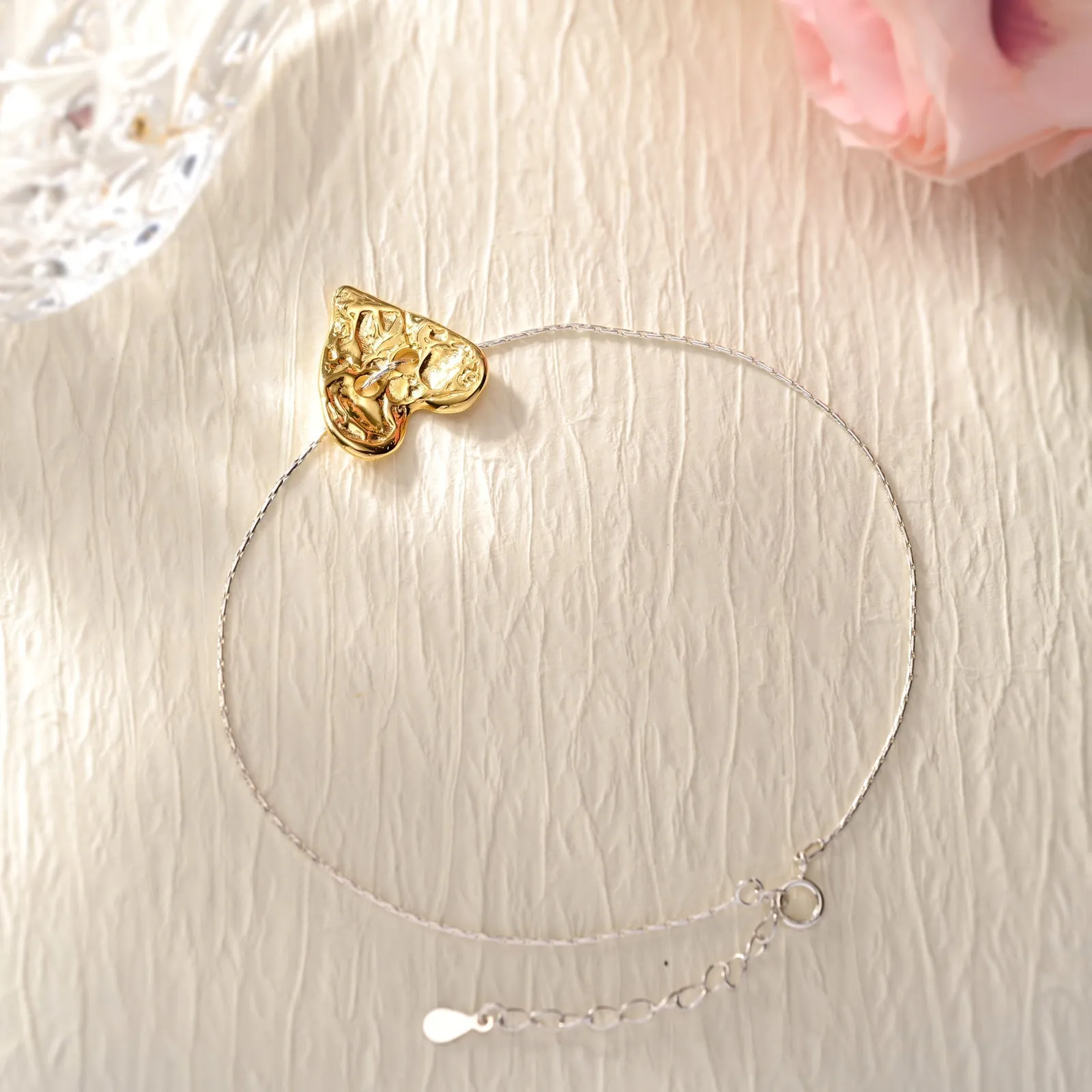 Golden Heart Silver Anklet sold by Selenichast product image thumbnail 2