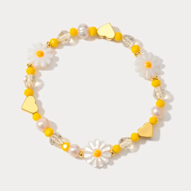 Gold Heart Daisy Beaded Bracelet sold by Selenichast