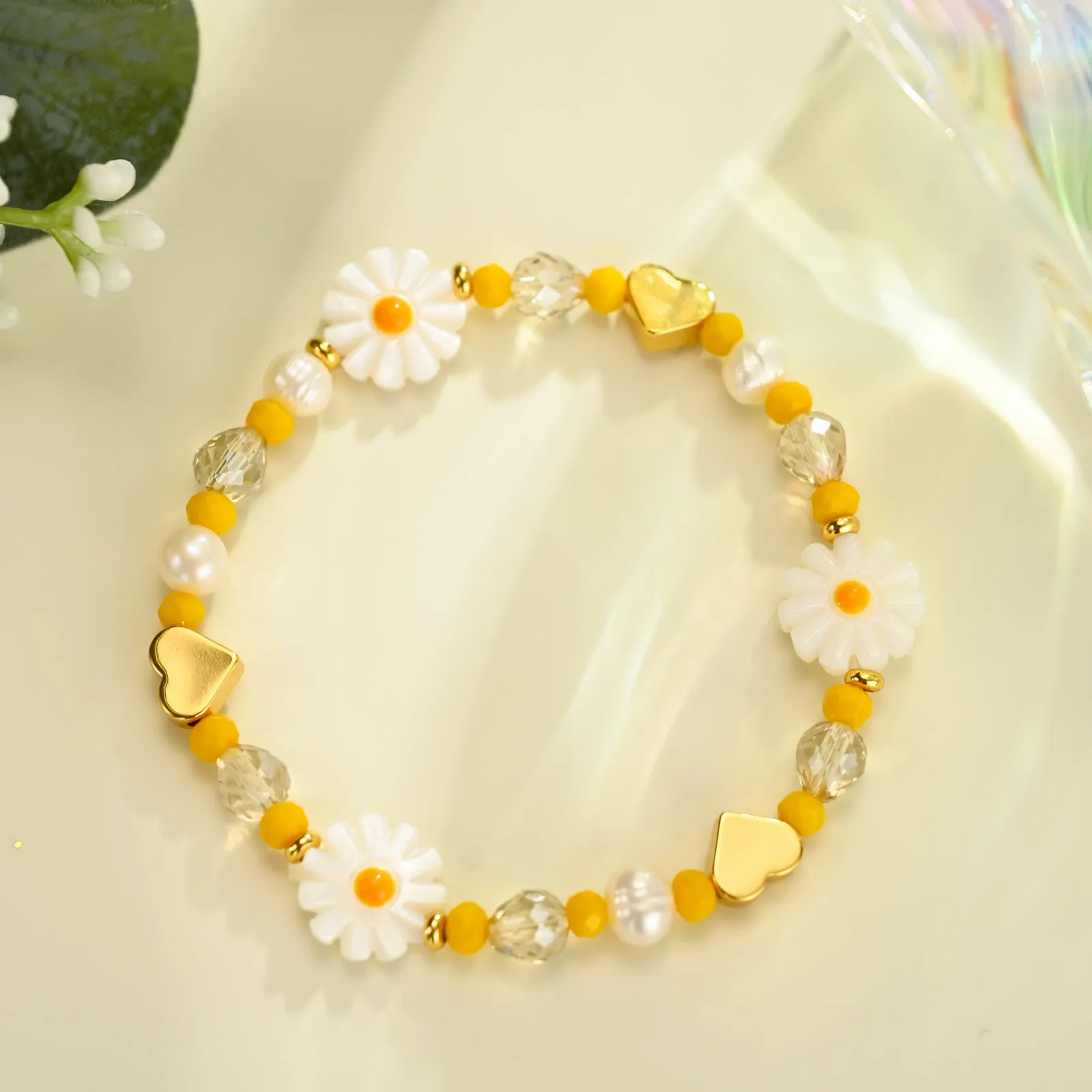 Gold Heart Daisy Beaded Bracelet sold by Selenichast product image thumbnail 5