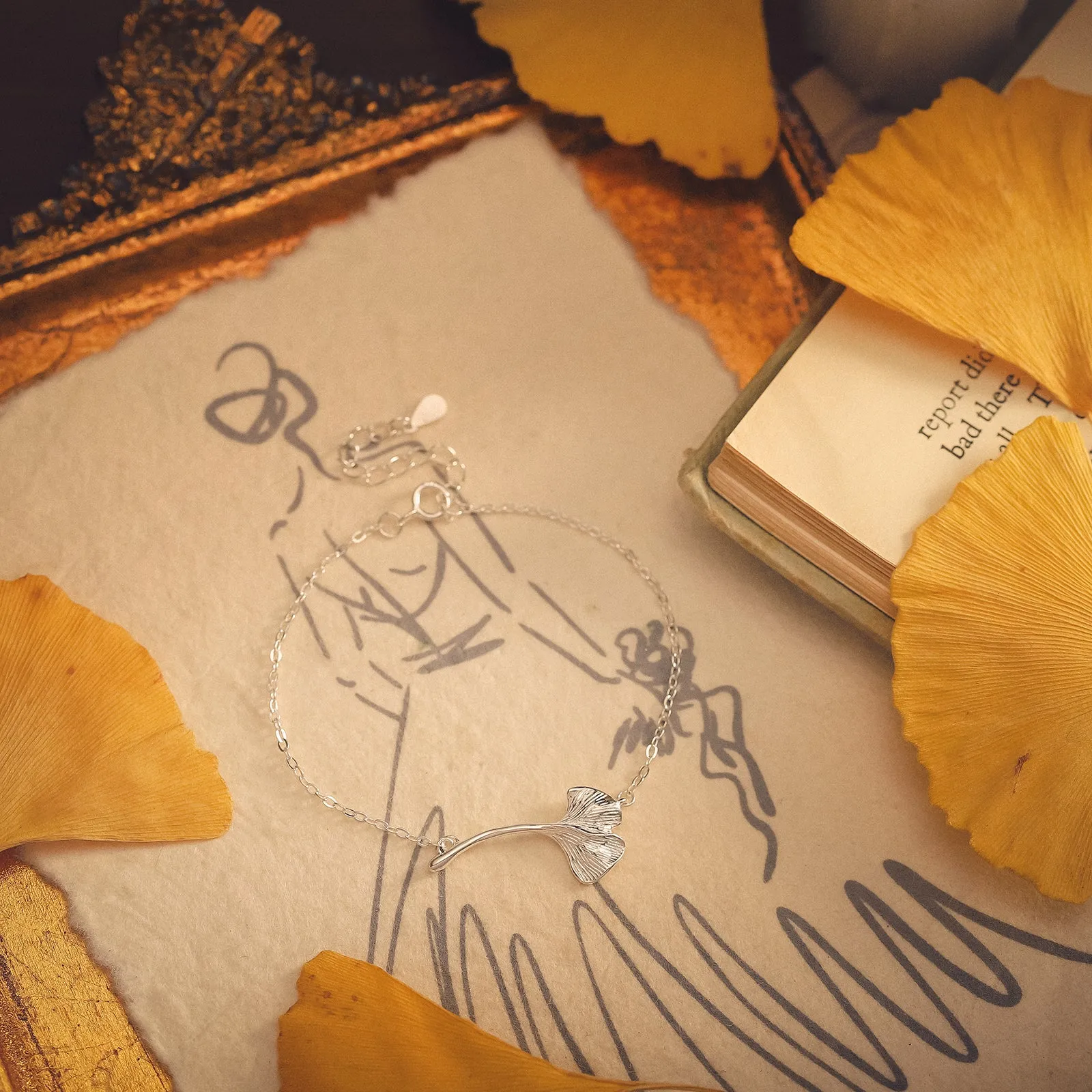 Silver Ginkgo Leaf Bracelet sold by Selenichast product image thumbnail 3