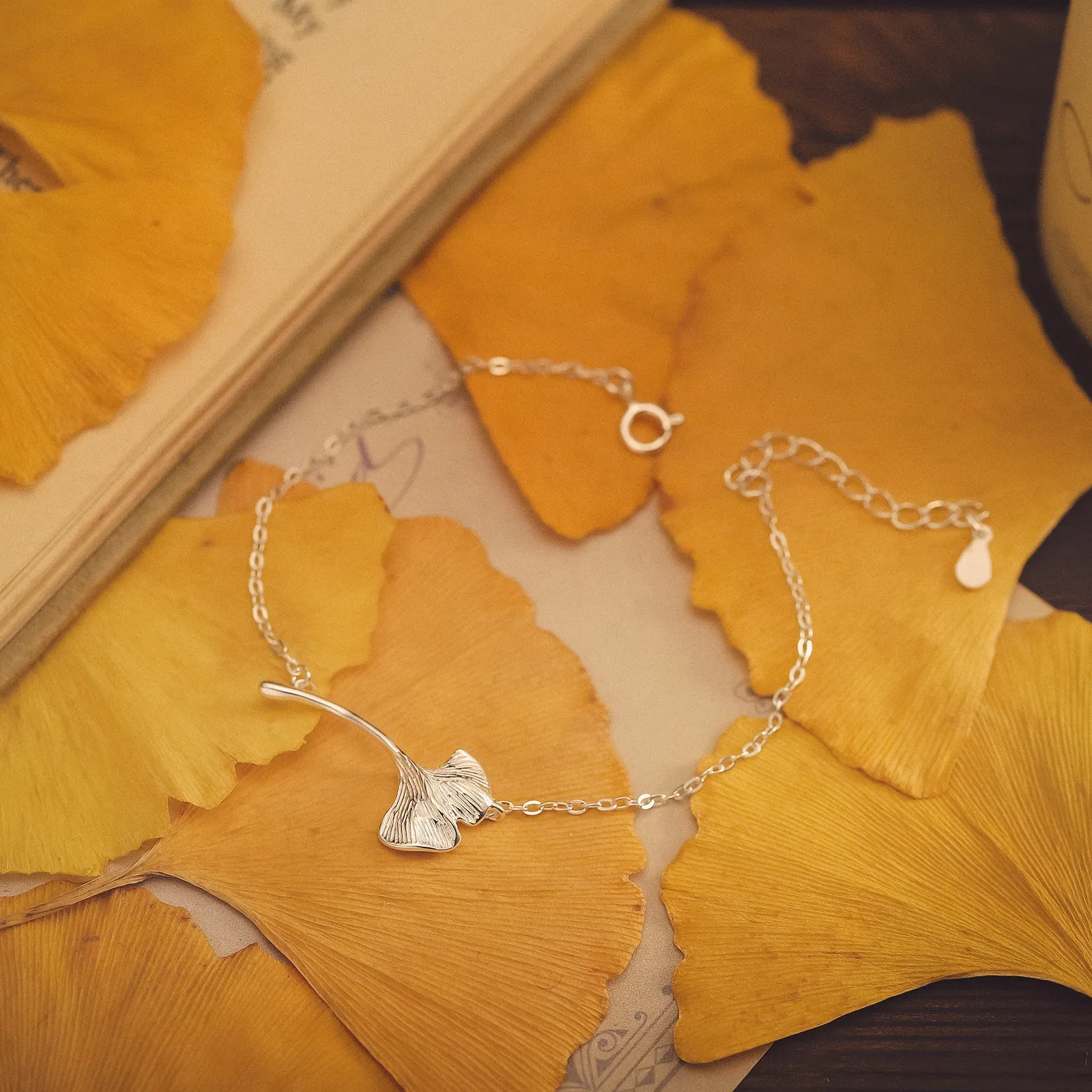 Silver Ginkgo Leaf Bracelet sold by Selenichast product image thumbnail 4