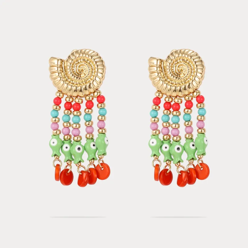 Colorful Conch Clip On Beaded Earrings sold by Selenichast