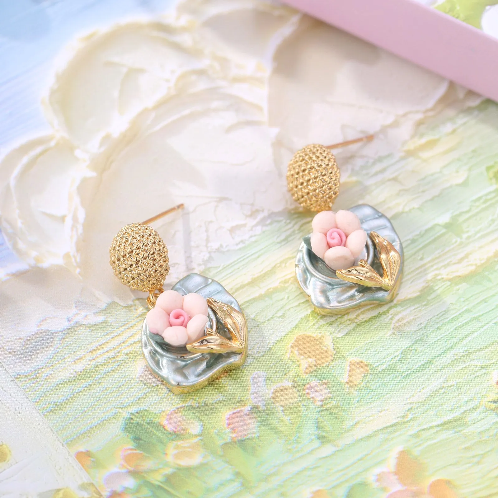 Pink Flower Earrings sold by Selenichast product image thumbnail 2