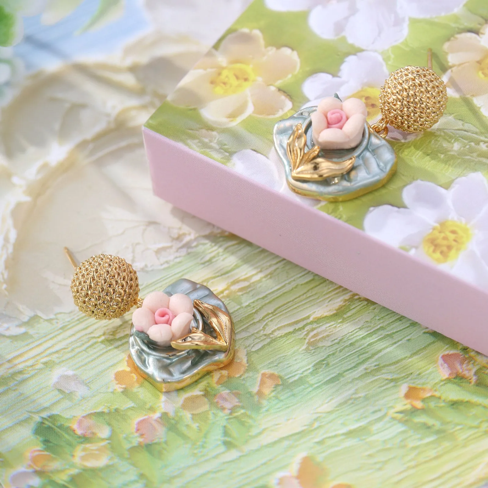 Pink Flower Earrings sold by Selenichast product image thumbnail 3