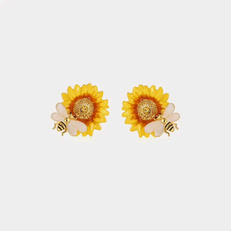 Sunflower & Bee Stud Earrings sold by Selenichast