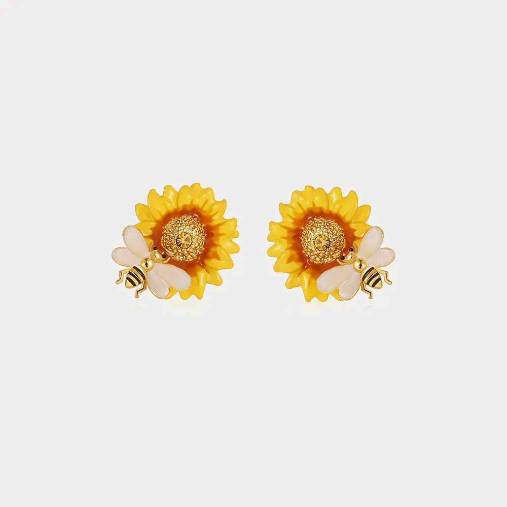 Sunflower & Bee Stud Earrings sold by Selenichast