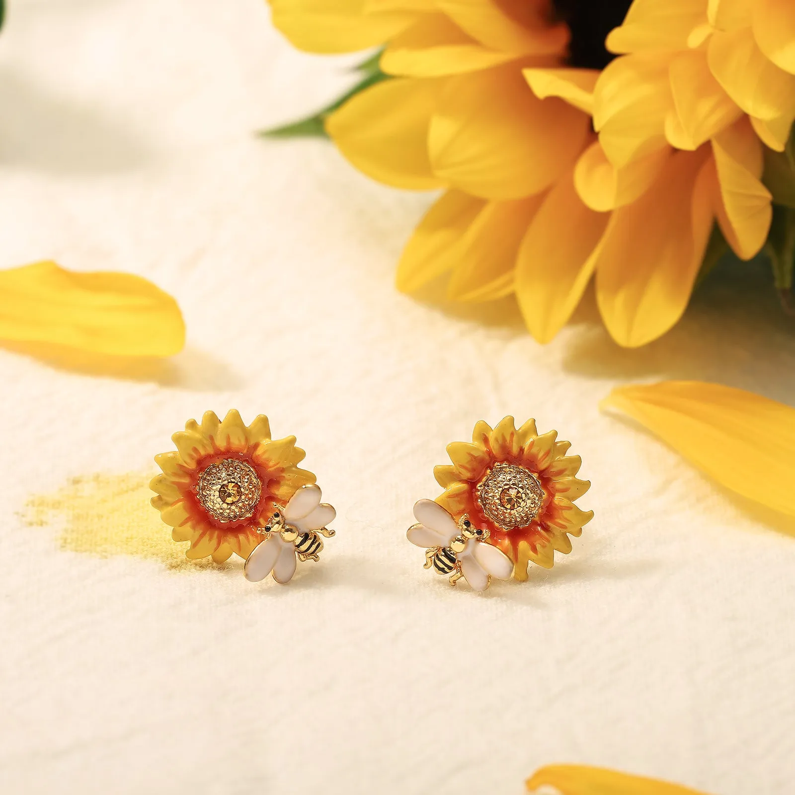 Sunflower & Bee Stud Earrings sold by Selenichast product image thumbnail 5