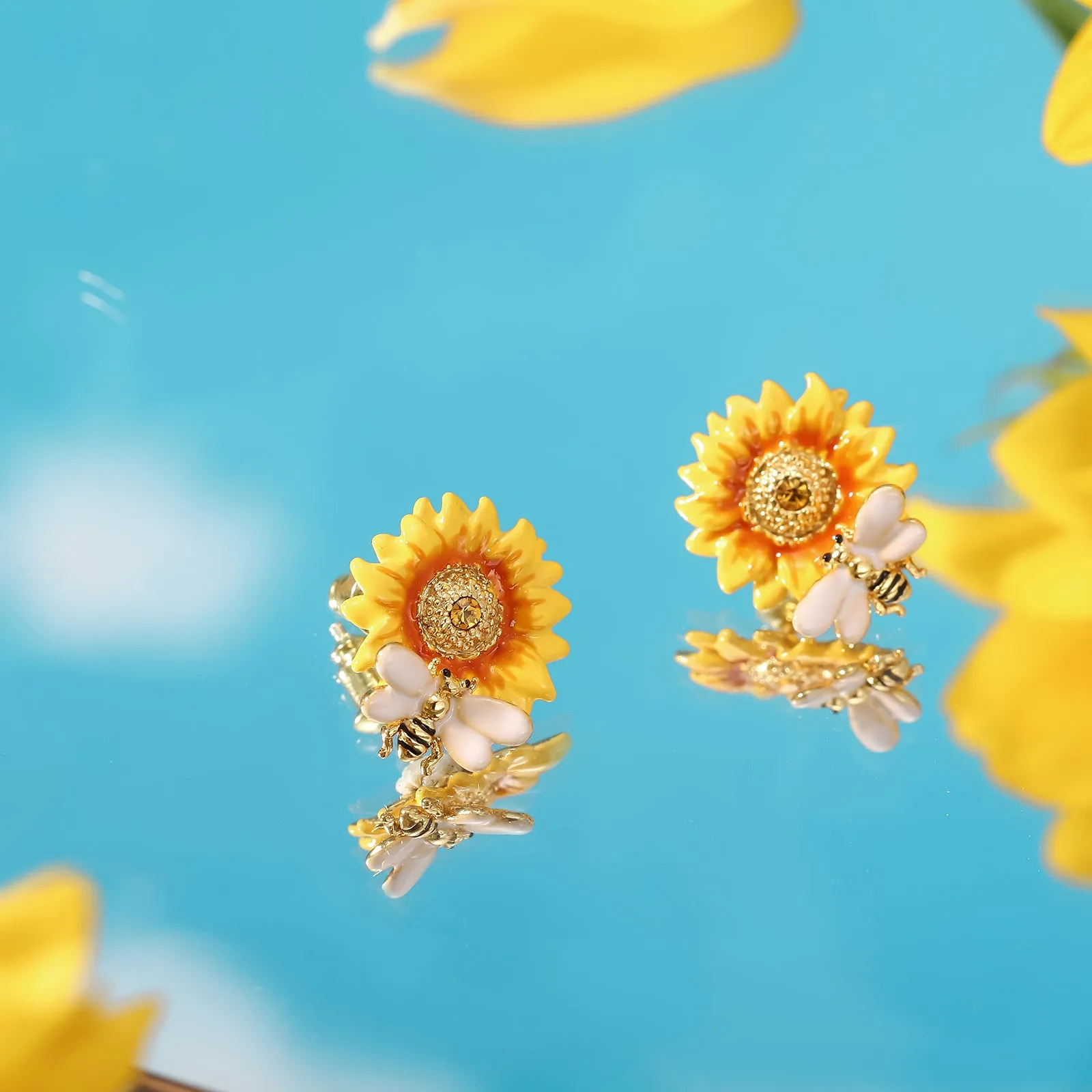 Sunflower & Bee Stud Earrings sold by Selenichast product image thumbnail 2